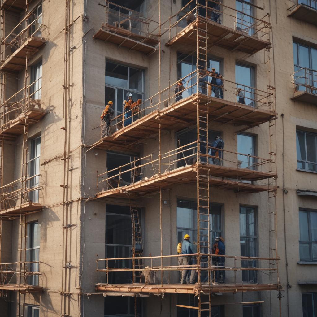 Бригада монтажников выполняет высотные работы