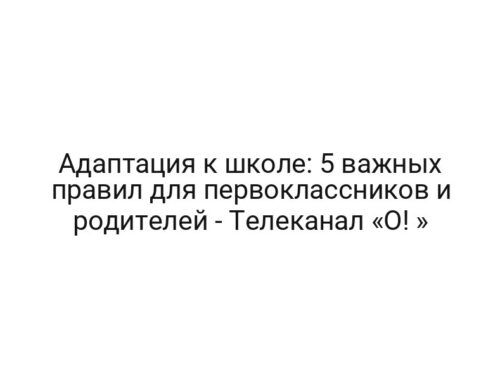 Адаптация к школе: 5 важных правил для первоклассников и родителей — Телеканал «О! »